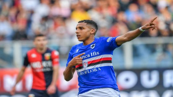 Abdelhamid Sabiri, celebrates after scoring a goal 1 - 0 during the italian soccer Serie A match UC Sampdoria vs Genoa CFC on April 30, 2022 at the Luigi Ferraris stadium in Genova, Italy (Photo by Danilo Vigo/LiveMedia/NurPhoto via Getty Images)